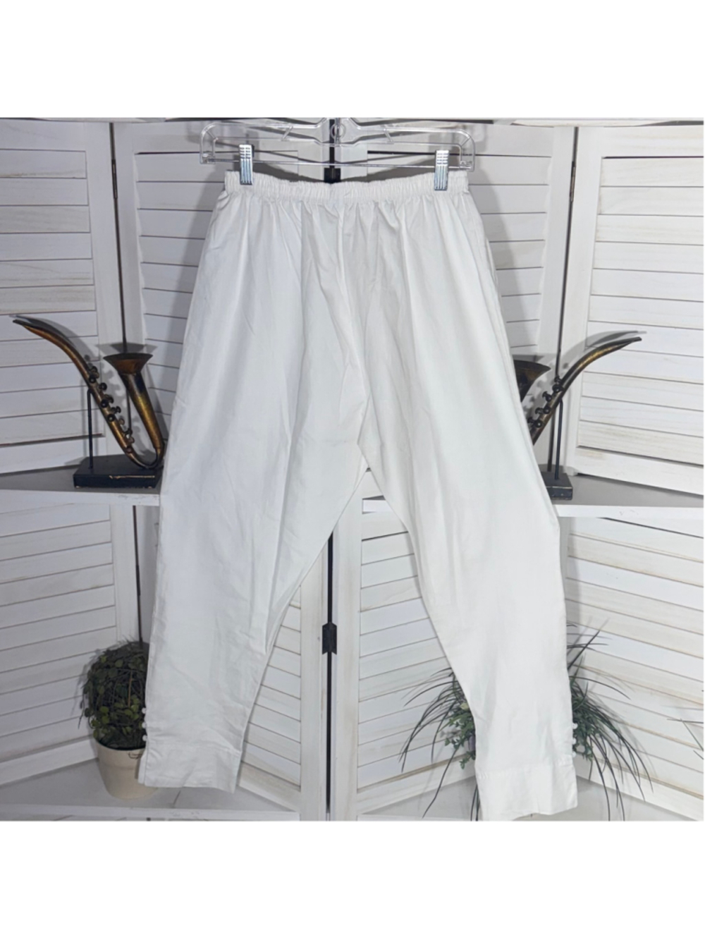 Vintage white cotton culottes pants beach Ren Fair elastic waist cottage boho M